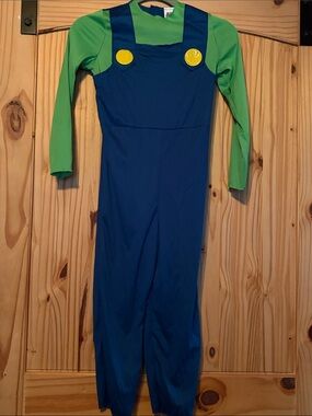 Kids Blue and Green Overalls Costume with Yellow Buttons super Mario. No mask.